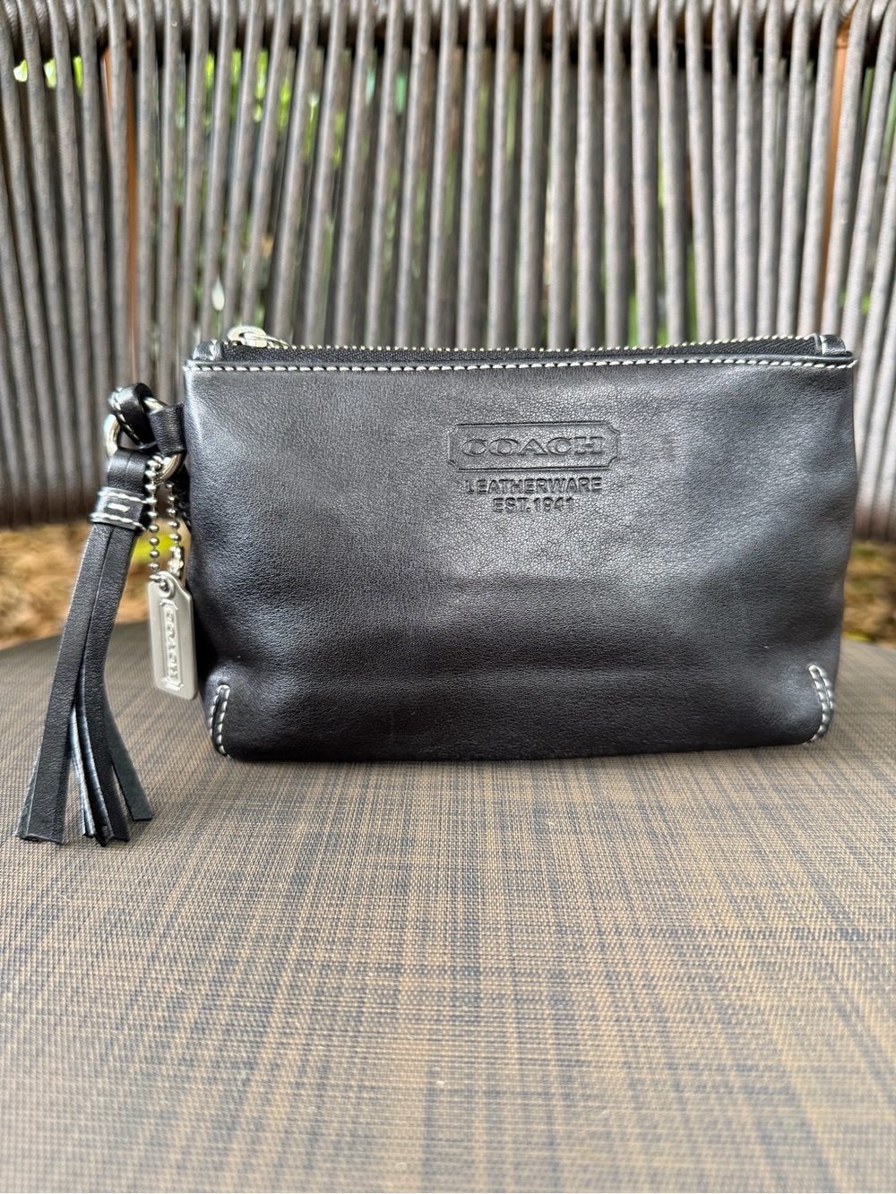 Coach Black Leather Tassel Wristlet Clutch